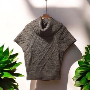 Ann Taylor Loft Sweater Top Women's Small Cable Chunky Knit Gray Wool Blend Sz S